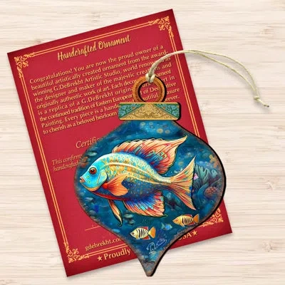 Designocracy Holiday Coastal Ornaments - Exotic Fish Wooden Ornaments By G. Debrekht In Blue