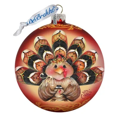 Designocracy Holiday Splendor Be Thankful Turkey Sitter Ball Ornament In Multicolor