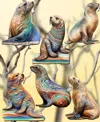 Designocracy Holiday Wooden Clip-on Ornaments Coastal Sea Lions Set Of 6 G. Debrekht In Multi Color