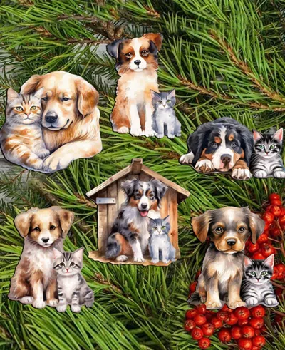 Designocracy Holiday Wooden Clip-on Ornaments Dogs Set Of 6 G. Debrekht In Multi Color