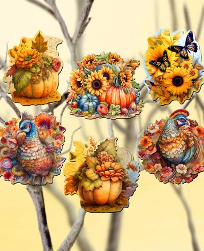 Designocracy Holiday Wooden Clip-on Ornaments Happy Thanksgiving Set Of 6 G. Debrekht In Multi Color