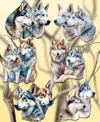 Designocracy Holiday Wooden Clip-on Ornaments The Graceful Huskies Set Of 6 G. Debrekht In Multi Color