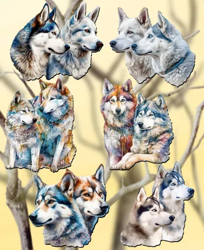 Designocracy Holiday Wooden Clip-on Ornaments The Graceful Huskies Set Of 6 G. Debrekht In Multi Color