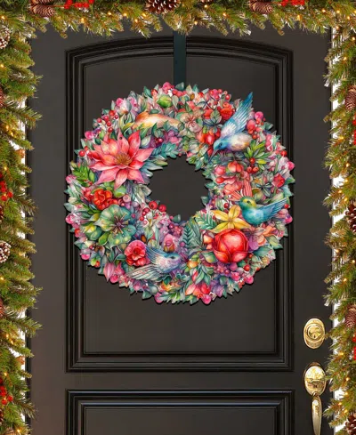 Designocracy Holiday Wooden Door Decor Wall Decor Summer Blooms Wreath G. Debrekht In Multi Color