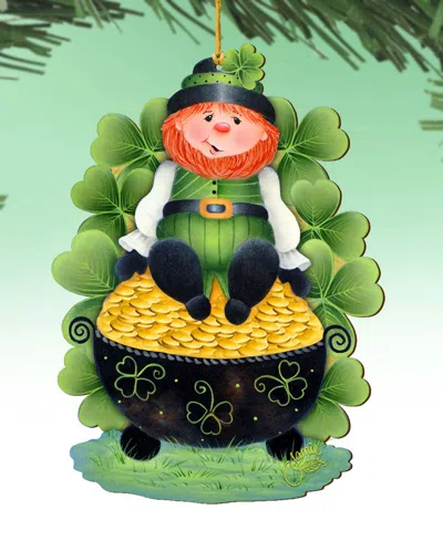 Designocracy Holiday Wooden Ornaments Lepricon's Pot Full Of Gold Home Decor Set Of 2 J. Mills-price In Multi Color