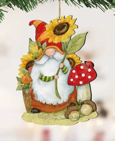 Designocracy Holiday Wooden Ornaments Sunflower Gnome Home Decor Set Of 2 S. Winget In Multi Color