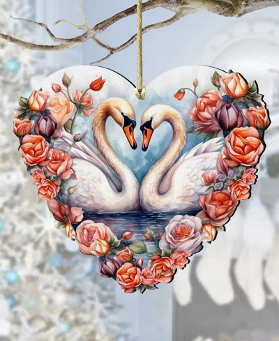 Designocracy Holiday Wooden Ornaments Swans Love Home Decor G. Debrekht In Multi Color