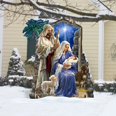 Designocracy Holy Night Nativity Family Home And Outdoor Decor Lawn Art In Blue,gray,white