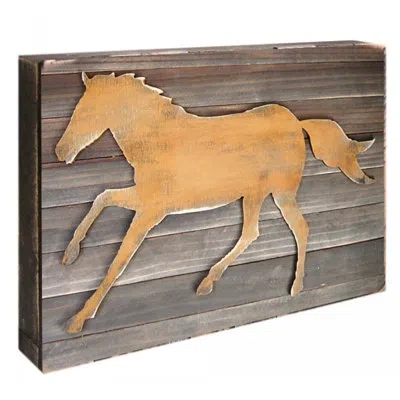 Designocracy Horse Decorative Shabby Elegance Rustic Wooden Board Wall Décor In Beige