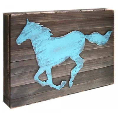 Designocracy Horse Decorative Shabby Elegance Rustic Wooden Board Wall Décor In Blue