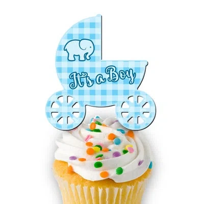 Designocracy It's A Boy Cake Topper In Blue