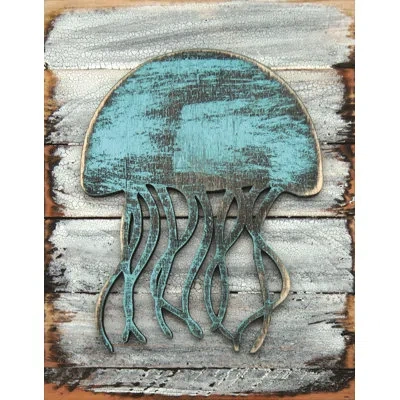 Designocracy Jellyfish Art On Board Wall Décor In White;teal
