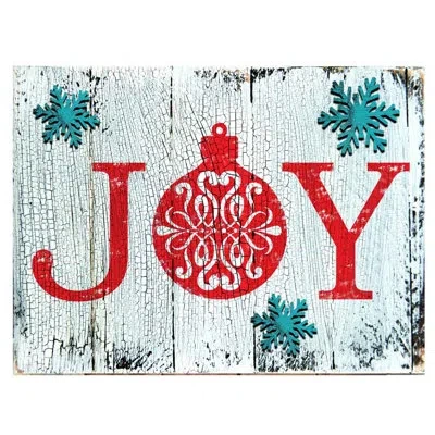 Designocracy Joy Decorated Vintage Christmas Sign In Gold;blue;red