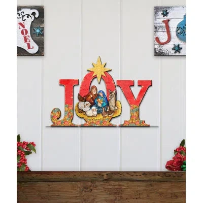 Designocracy Joy Nativity Wooden Door Hanger By G.debrekht In Multicolor