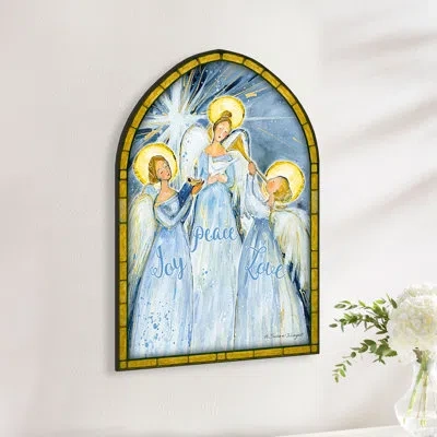 Designocracy Joy Peace Love Door Hanger – Handcrafted Wooden Door Décor By S. Winget In Blue;yellow