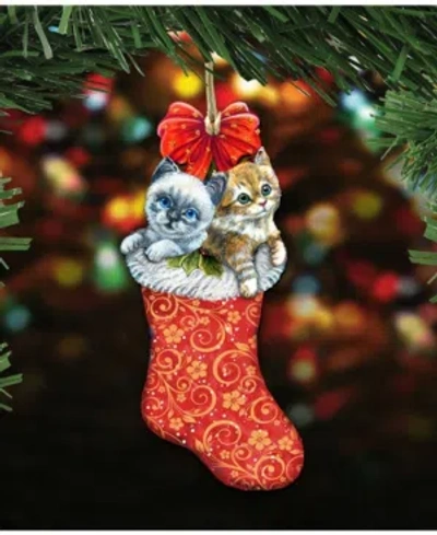 Designocracy Kitty Cats Christmas Stocking Wooden Ornaments, Set Of 2 In Multi