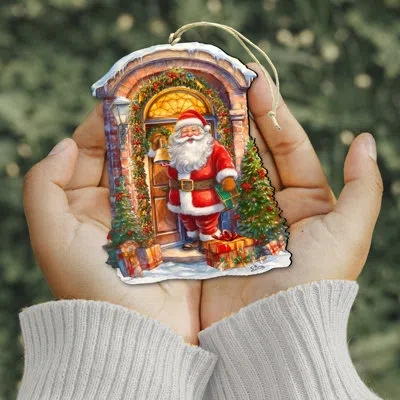 Designocracy Knocking The Door Santa Wooden Ornament By G. Debrekht In Multicolor
