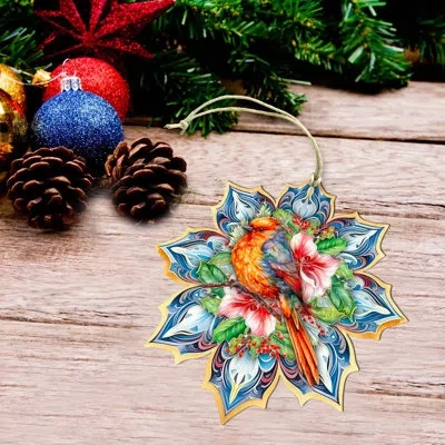 Designocracy Large Wooden Ornament Christmas Birds Decorative Accent