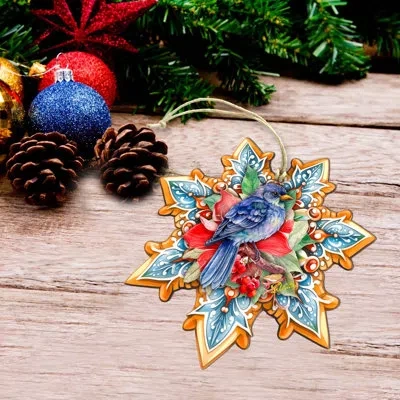 Designocracy Large Wooden Ornament Christmas Birds Decorative Accent