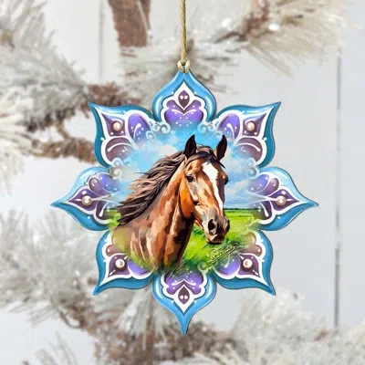 Designocracy Large Wooden Ornament Christmas Horse Decorative Accent