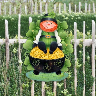 Designocracy Lepricon's Pot Full Of Gold Spring Door Décor By J. Mills-price | Celtic Décor - 8457707h-mp In Blue;black;orange