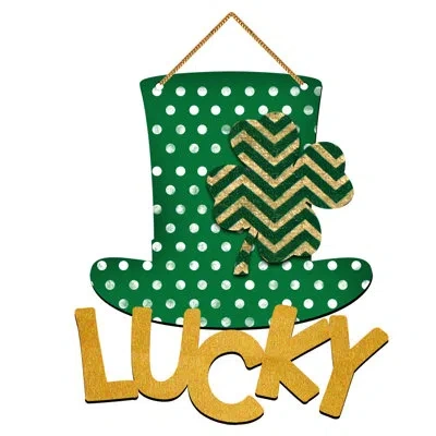 Designocracy Lucky Hat Holiday Shaped Rustic Wooden Ornament In Multicolor