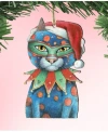 Designocracy Mardi Gras Santa Cat Wooden Ornament By Laura Seeley Pets Decor Set Of 2 In Multi