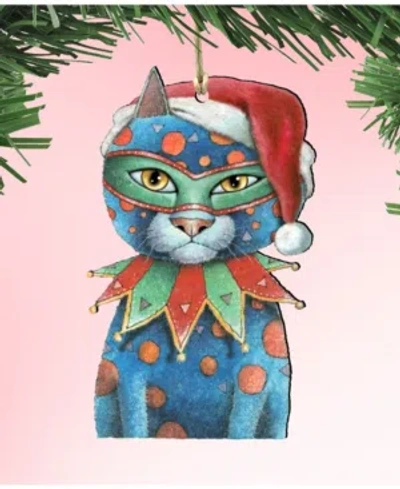 Designocracy Mardi Gras Santa Cat Wooden Ornament By Laura Seeley Pets Decor Set Of 2 In Multi