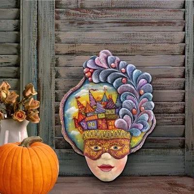 Designocracy Masquerade Mask Wooden Decorative Hanging Figurine Wood Door Hanger Wall Decor In Multicolor