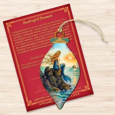 Designocracy Mermaid Coastal Wooden Ornaments By G. Debrekht In Blue