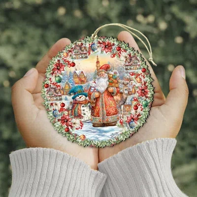 Designocracy Merry Christmas Wreath Wooden Ornament By G. Debrekht In Multicolor