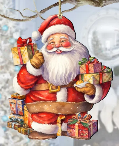 Designocracy Merry Delivery Santa With Gifts Christmas Wooden Ornaments G. Debrekht In Multi Color