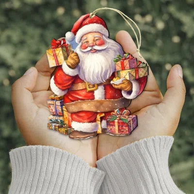 Designocracy Merry Delivery Santa With Gifts Wooden Ornament By G. Debrekht In Multicolor