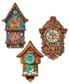 Designocracy Miniature Clock Wood Clip Ornaments, Set Of 3 In Multi