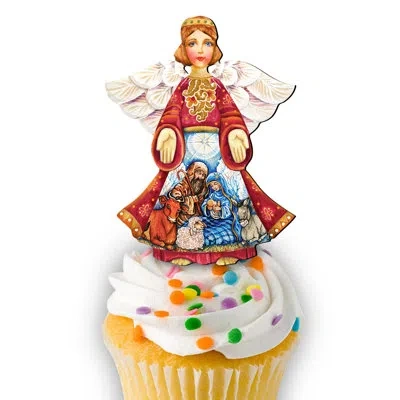 Designocracy Nativity Angel Cake Topper In Red
