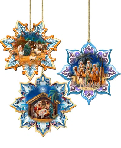 Designocracy Nativity Snowflake Wood Ornaments, Set Of 3 In Multi