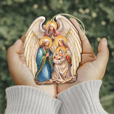 Designocracy Nativity With Angel Wooden Ornament By G. Debrekht In Multicolor
