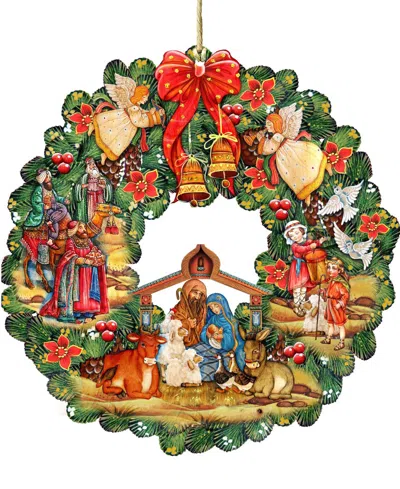 Designocracy Nativity Wreath Wooden Ornament In Multi