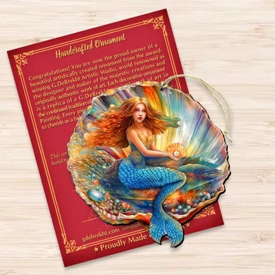 Designocracy Nautical Christmas Decor - Mermaid In The Shell Wooden Ornaments By G.debrekht In Blue;orange