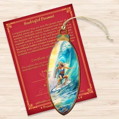 Designocracy Nautical Christmas Decor - Surfer Girl's Ride Wooden Ornaments By G. Debrekht In Blue
