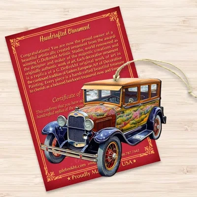 Designocracy Nautical Christmas Decor - Vintage Car Wooden Ornaments By G.debrekht In Brown;orange