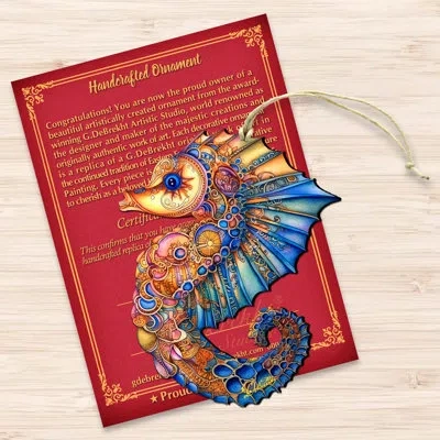 Designocracy Nautical Christmas Ornaments - Mosaic Seahorse Wooden Ornaments By G.debrekht In Blue