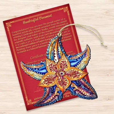 Designocracy Nautical Christmas Ornaments - Mosaic Starfish Wooden Ornaments By G.debrekht In Blue;orange