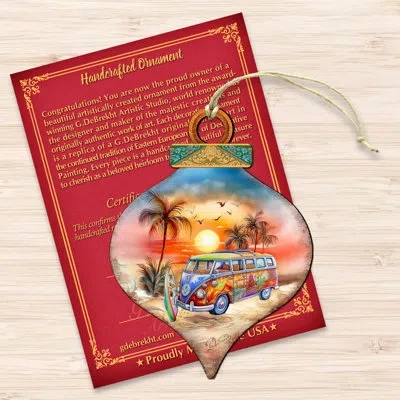 Designocracy Nautical Christmas Ornaments - Sunset On The Beach Wooden Ornaments By G. Debrekht In Blue;yellow;orange