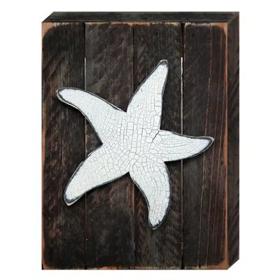 Designocracy Nautical Starfish Rustic Board Wall Décor In Black;brown;white