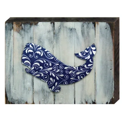 Designocracy Nautical Vintage Whale Wooden Board Wall Décor In Blue