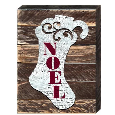 Designocracy Noel Stocking Rustic Wooden Holiday Sign In Gold;blue;red