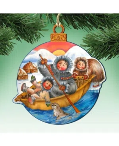 Designocracy North Pole Santa Wooden Christmas Ornament Set Of 2 In Multi