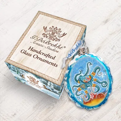 Designocracy Octopus Coastal Glass Ornament In Blue