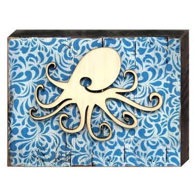 Designocracy Octopus Vintage Wooden Board Wall Décor In Blue